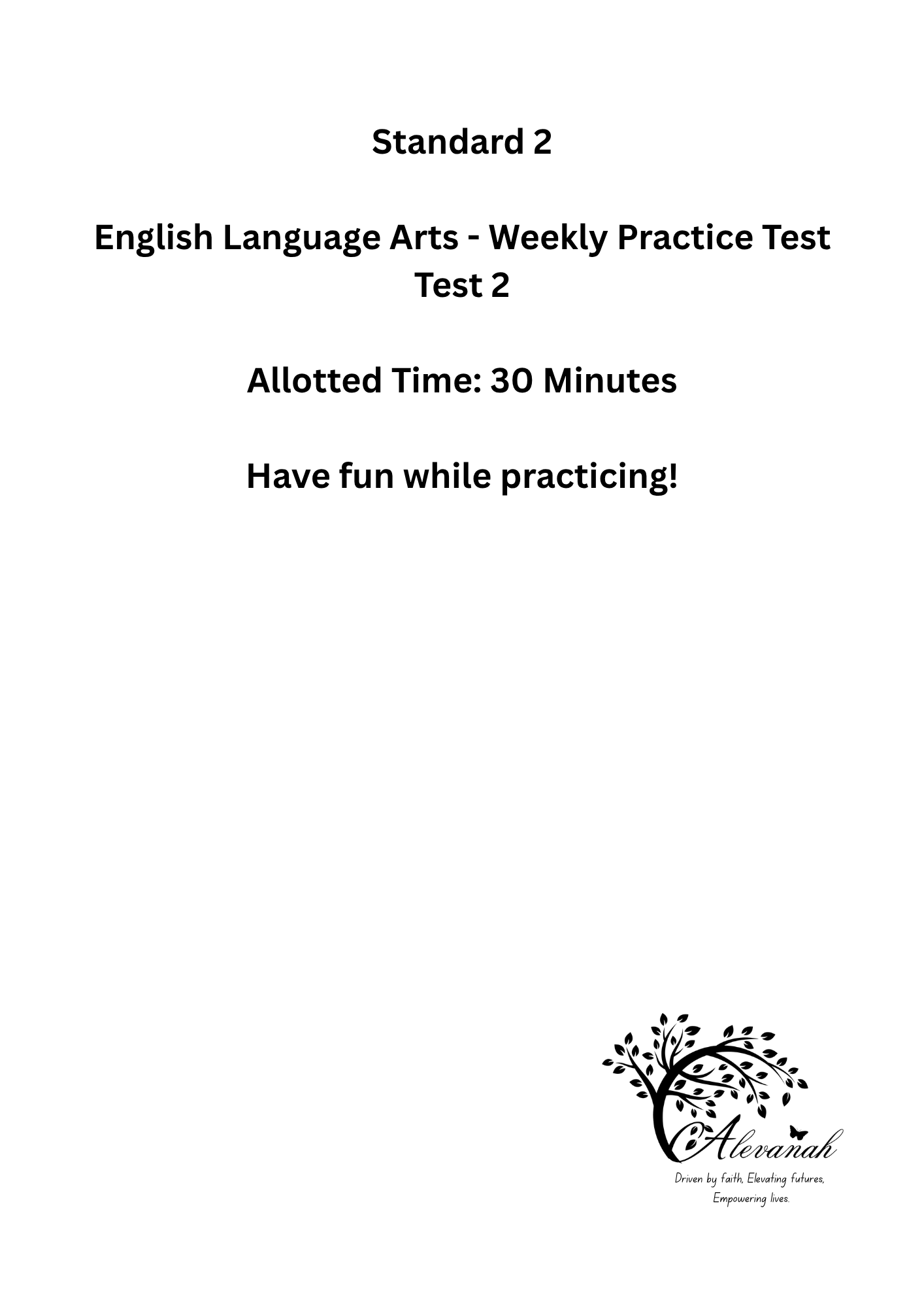 Standard 2 ELA Weekly Practice Test - Test 2