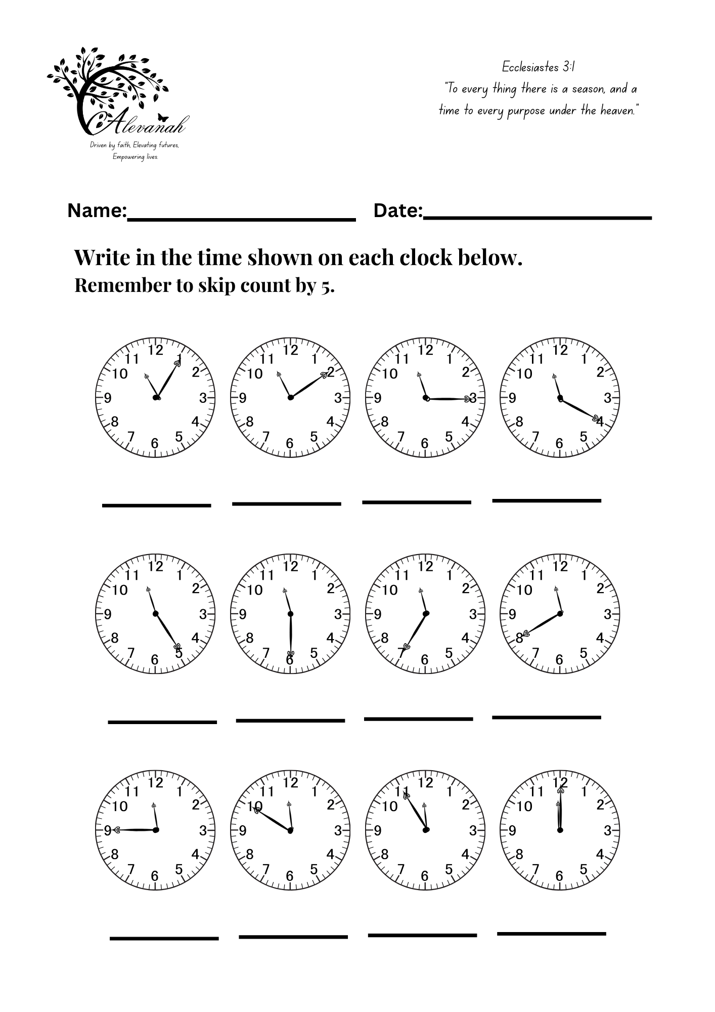 Time Smart! – Telling Time Worksheets (Standard 2–3)