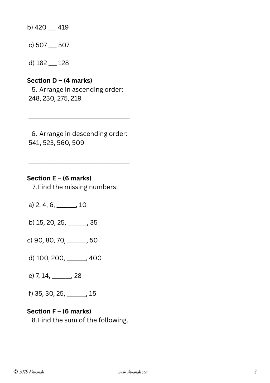 Standard 2 Mathematics - Weekly Practice Test - Test 2