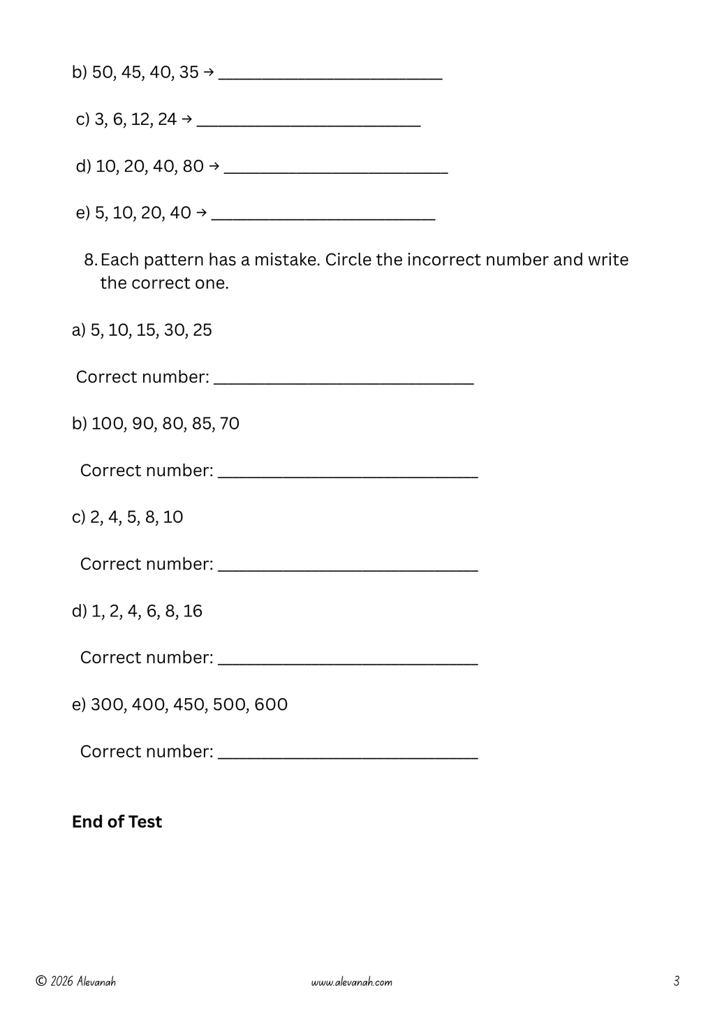 Standard 2 Mathematics - Weekly Practice Test 1