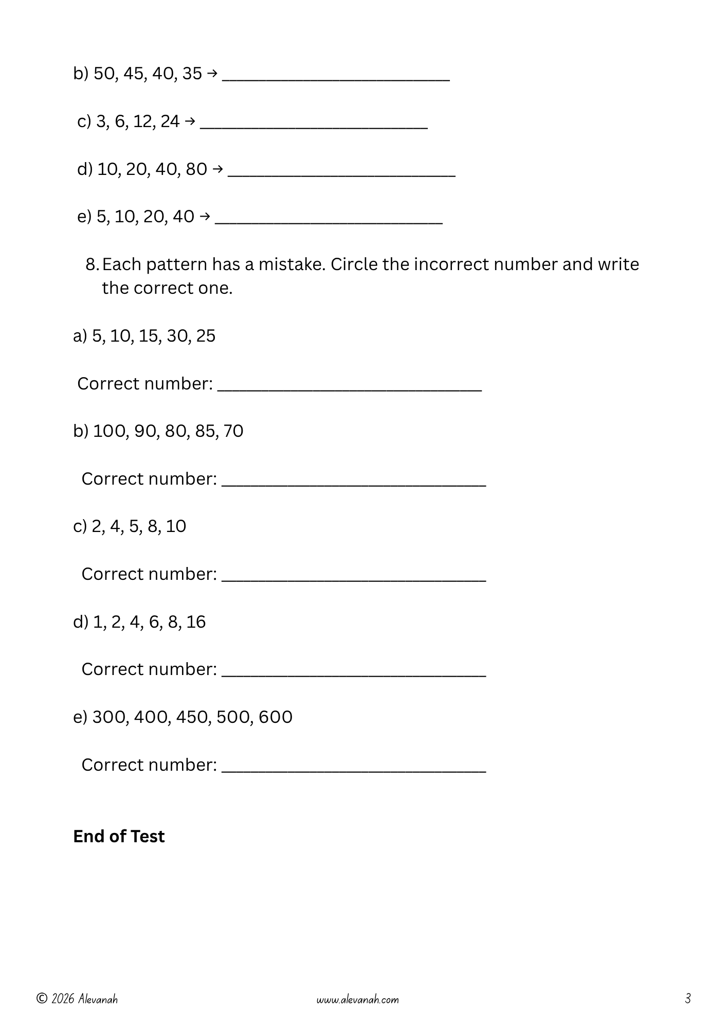 Standard 2 Mathematics - Weekly Practice Test 1