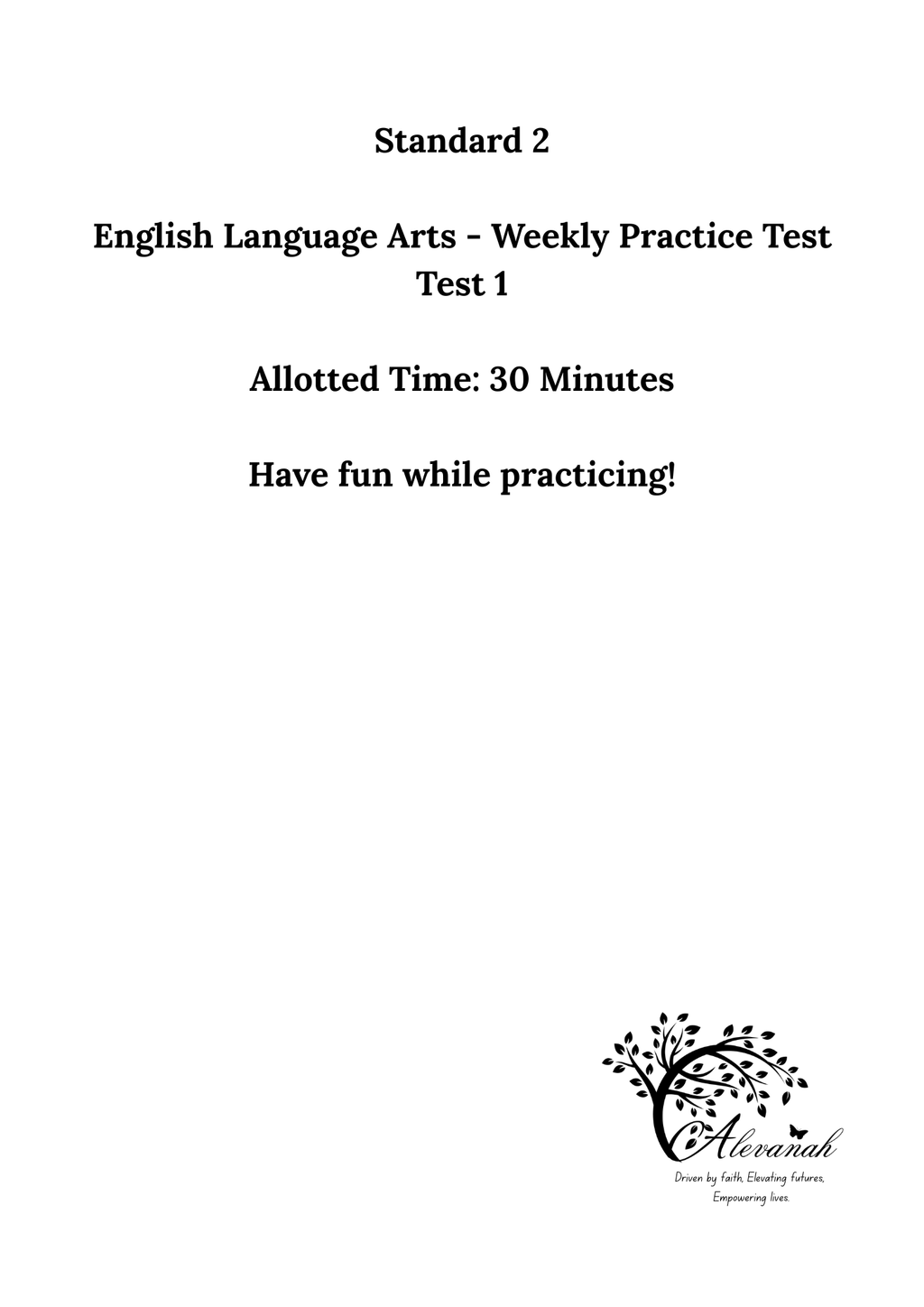 Standard 2 ELA Weekly Practice Test - Test 1