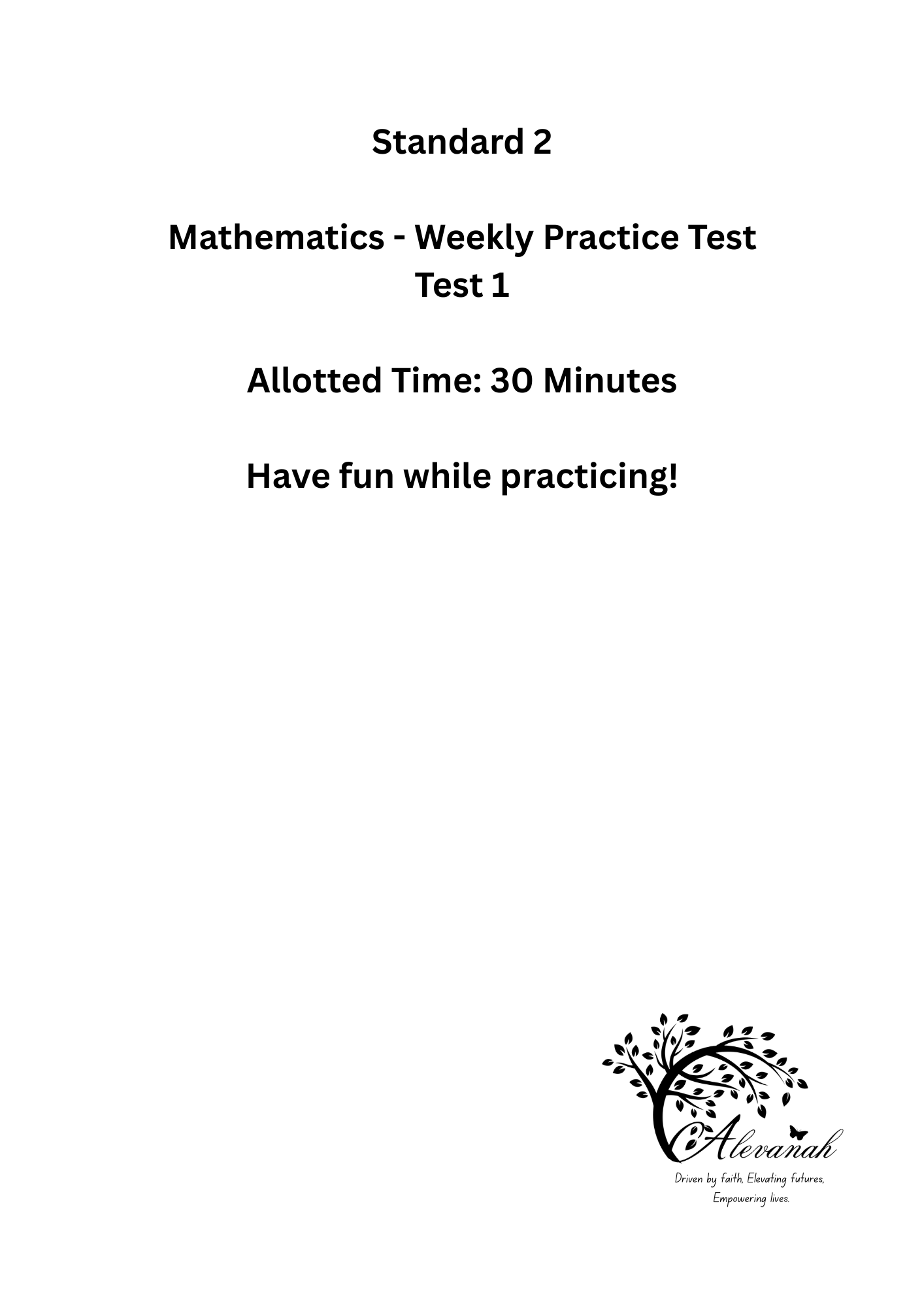 Standard 2 Mathematics - Weekly Practice Test 1